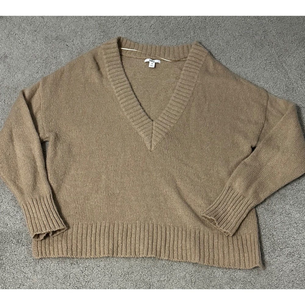 Bar III Womens XL V-Neck Wool Blend Oversized Knit Sweater Camel Tan Long Sleeve